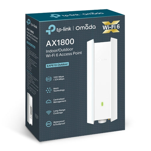 (E)(CH)TP-Link EAP610-Outdoor Omada AX1800 Indoor/Outdoor WiFi 6 Access Point, 1.8 Gbps, Long Range Coverage, IP67 Weatherproof, OFDMA, MU-MIMO - Image 1