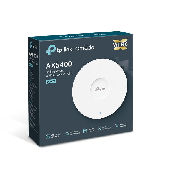 TP-Link EAP670 AX5400 Ceiling Mount WiFi 6 Access Point, 574 Mbps 2.4 GHz and 4804 Mbps 5 GHz, (RJ-45), Omada Cloud Management, Seamless Roaming - Image 1