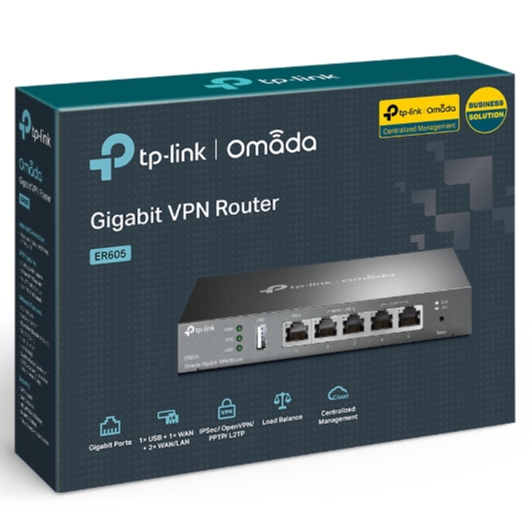 TP-Link TL-ER605 (TL-R605) SafeStream Gigabit Multi-WAN VPN Router PPPoE 1 WAN 3 Changeable WAN/LAN Ports 10BASE-T, Centralised Cloud, Omada - Image 1