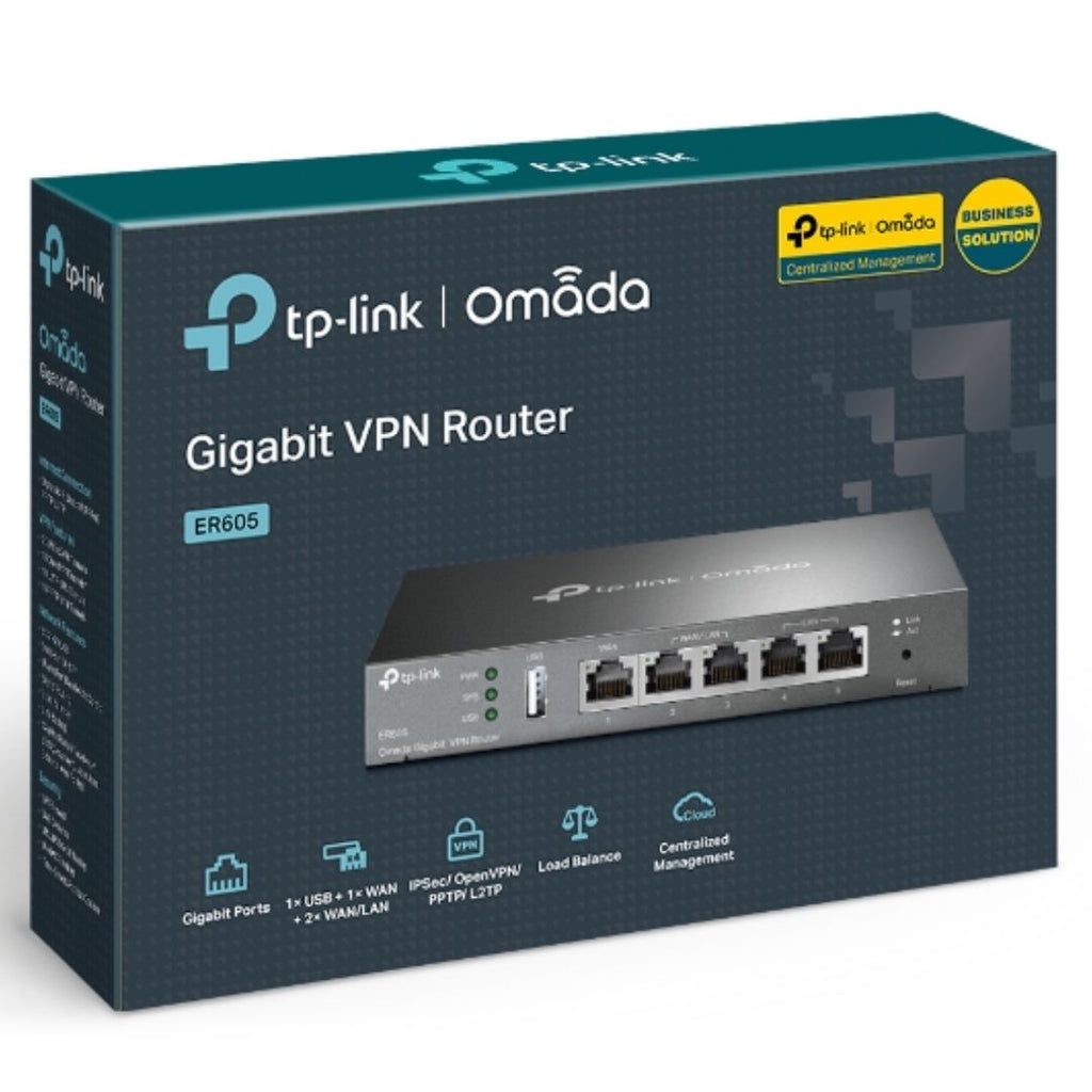 TP-Link TL-ER605 (TL-R605) SafeStream Gigabit Multi-WAN VPN Router PPPoE 1 WAN 3 Changeable WAN/LAN Ports 10BASE-T, Centralised Cloud, Omada - Image 1