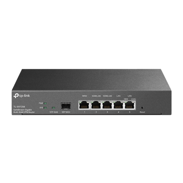 TP-Link TL-ER7206 Omada SafeStream Gigabit Multi-WAN VPN Router, 4 WAN Ports: 1 Gigabit SFP WAN port, 1 Gigabit RJ45 WAN Port, 2 Gigabit WAN/LAN - Image 1