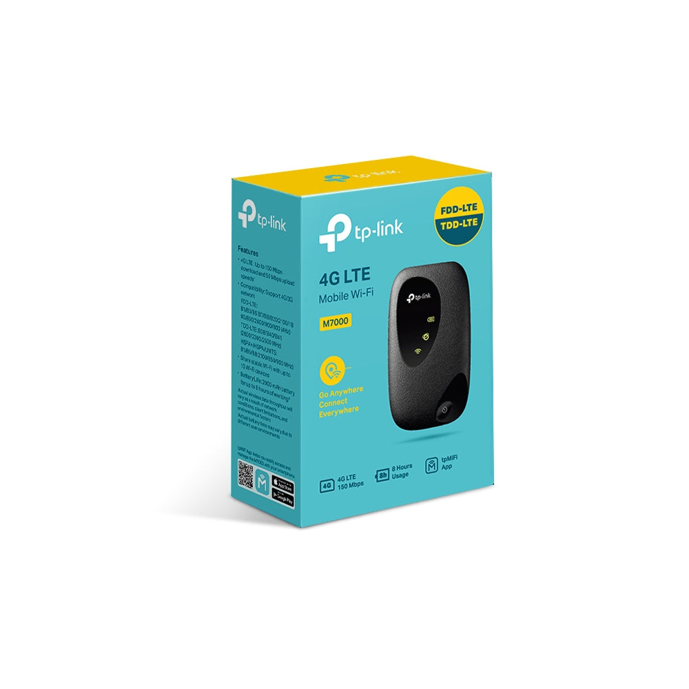(E)TP-Link M7000 4G-LTE Mobile Wi-Fi 150Mbps DL 50Mbps UL 4G SIM Card Slot 2000mAh 8hrs Rechargeable Battery for 10 Devices iOS/Android App - Image 1