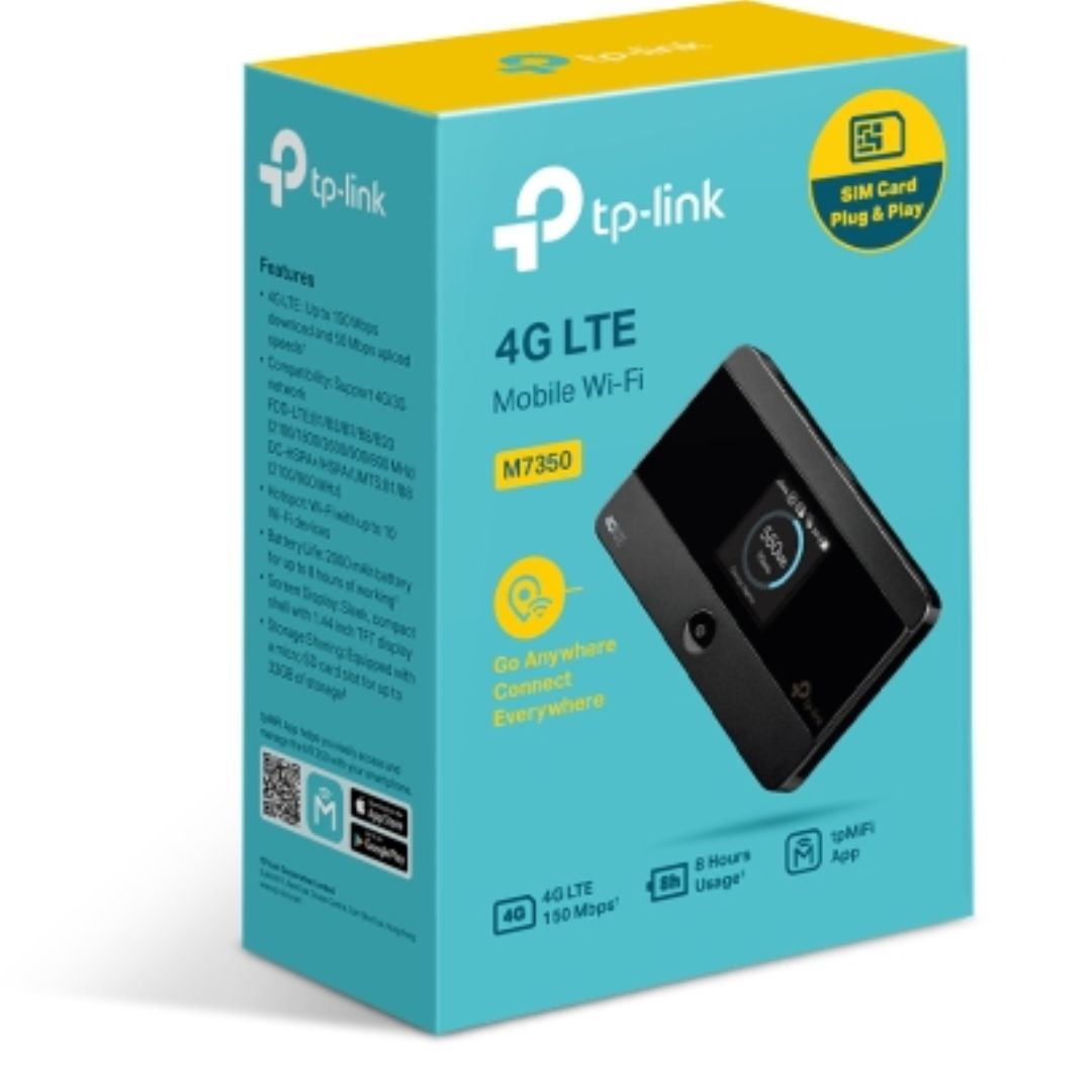 TP-Link M7350 4G-LTE Mobile Wi-Fi 150Mbps DL 50Mbps UL 4G SIM Card + microSD Slot 2000mAh 8hrs Rechargeable Battery for 10 Devices iOS/Android App - Image 1