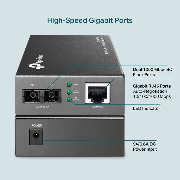 TP-Link MC200CM 1000Mbps RJ45 to 1000Mbps multi-mode SC fiber Converter, Full-duplex, up to 550m, switching power adapter, chassis TL-MC1400 rack-moun - Image 2