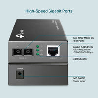 TP-Link MC200CM 1000Mbps RJ45 to 1000Mbps multi-mode SC fiber Converter, Full-duplex, up to 550m, switching power adapter, chassis TL-MC1400 rack-moun - Image 2