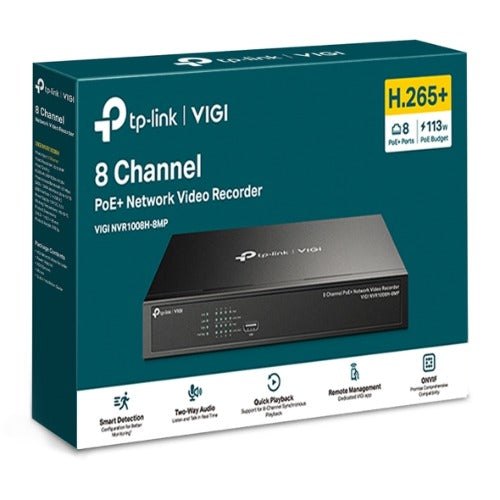 TP-Link VIGI NVR1008H-8MP 8 Channel PoE+ Network Video Recorder, 113W PoE Budget, H.265+, 4K Video Output & 16MP Decoding Capacity (HDD Not Included) - Image 1