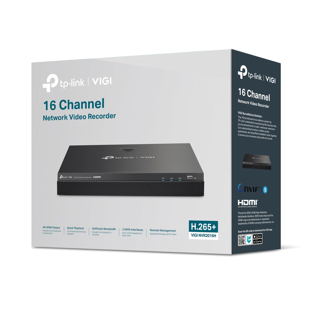 TP-Link VIGI NVR2016H 16 Channel Network Video Recorder, 4K Out, 16MP Decode, H.265+, ONVIF, 2-Way Audio, Remote Monitoring (HDD Not Included) - Image 1