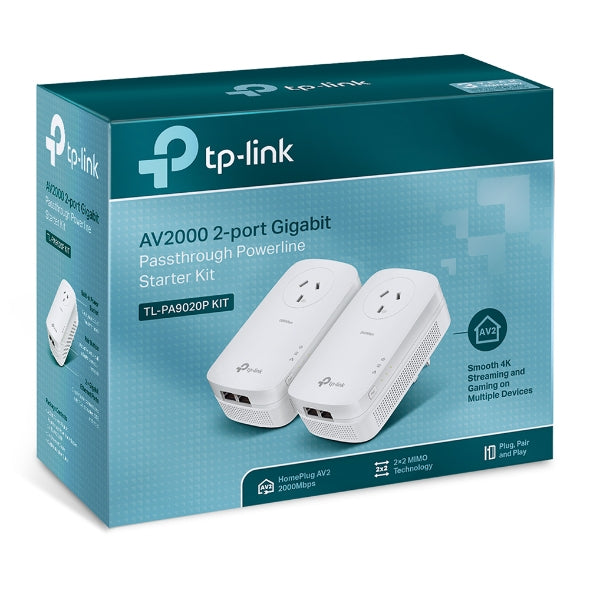 TP-Link TL-PA9020P KIT AV2000 2-Port Gigabit Passthrough Powerline Starter Kit, HomePlug AV2, Up To 2000Mbps, 2X2 MIMO With Beamforming, Plug and Play - Image 1