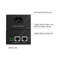 TP-Link POE380S Omada 10G PoE++ Injector PORT: 1× 10Gbps PoE Port, 1× 10Gbps Non-PoE Port, SPEC: 802.3bt/at/af Compliant, 90 W PoE Power, Data and Pow - Image 4