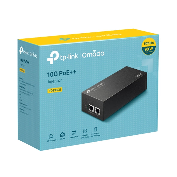 TP-Link POE380S Omada 10G PoE++ Injector PORT: 1× 10Gbps PoE Port, 1× 10Gbps Non-PoE Port, SPEC: 802.3bt/at/af Compliant, 90 W PoE Power, Data and Pow - Image 1