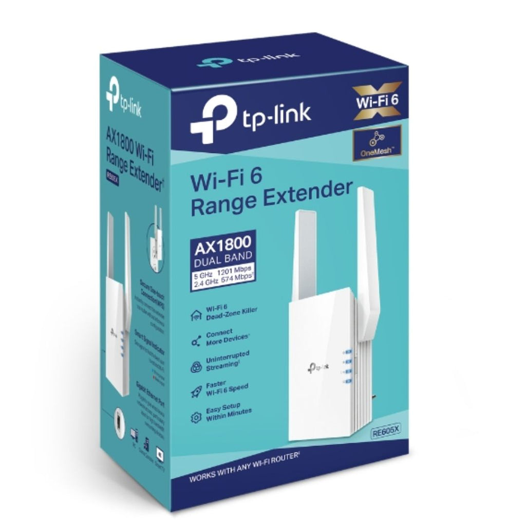 TP-Link RE605X AX1800 Wi-Fi Range Extender 574Mbps@2.4GHz 1201Mbps@5GHz  1x1GBps WPS 2xAntenna 2x2 MI-MIMO Dual Band Access Point - Image 1