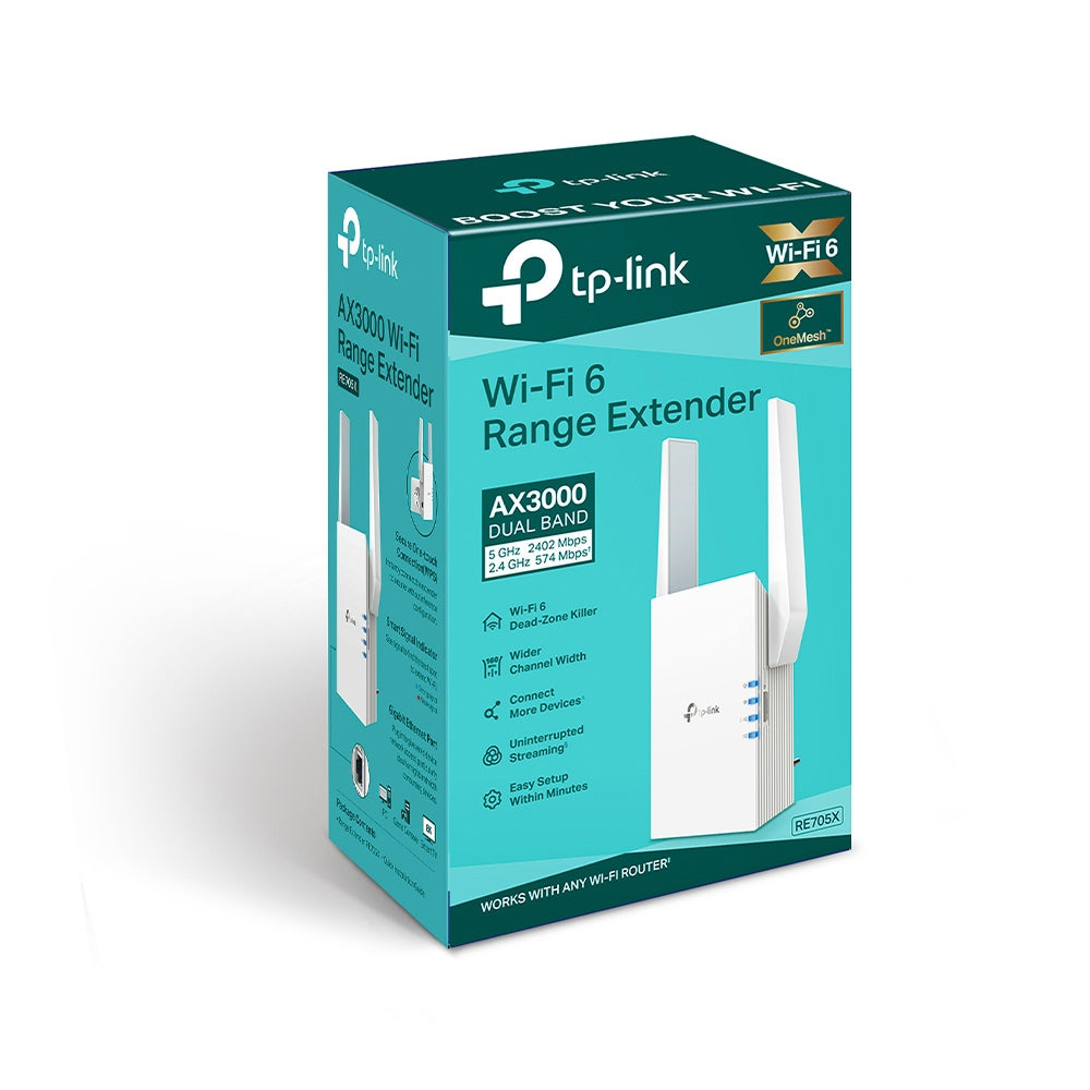 TP-Link RE705X AX3000 Mesh WiFi 6 Extender 574Mbps@2.4GHz 2402Mbps@5GHz, 1x Gigabit Ethernet Port, 2x External Antennas - Image 1