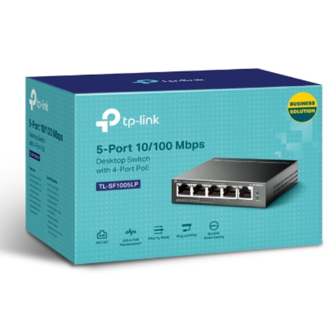 TP-Link TL-SF1005LP 5-Port 10/100Mbps Desktop Switch with 4-Port PoE 41W IEEE 802.3af compliant 1Gbps Switching - Image 1