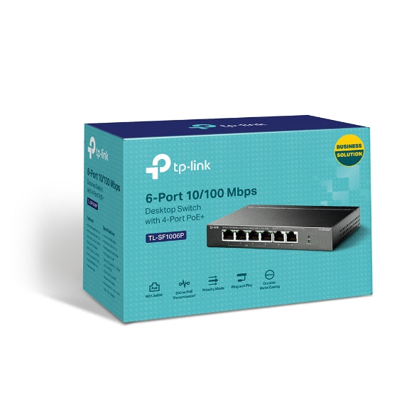 TP-Link TL-SF1006P 6-Port 10/100Mbps Desktop Switch with 4-Port PoE+, Up To 67W For all PoE Ports, Up To 30W Each PoE Port - Image 5