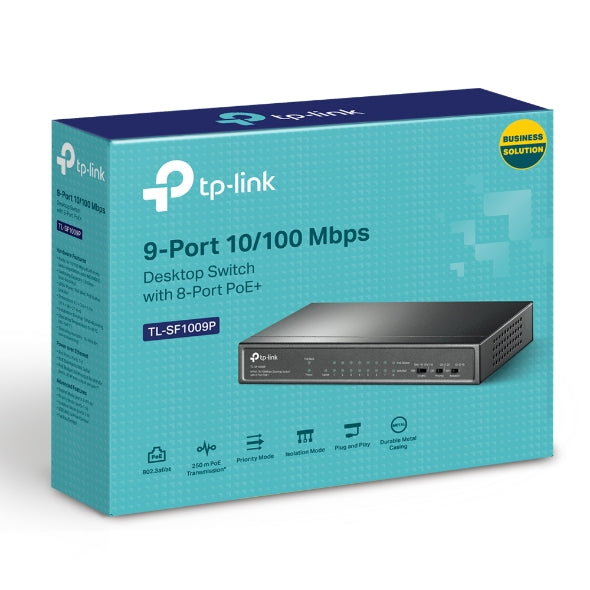 TP-Link TL-SF1009P 9-Port 10/100Mbps Desktop Switch with 8-Port PoE+, Up to 65W for 8 PoE ports, Up to 30W for each PoE port - Image 1