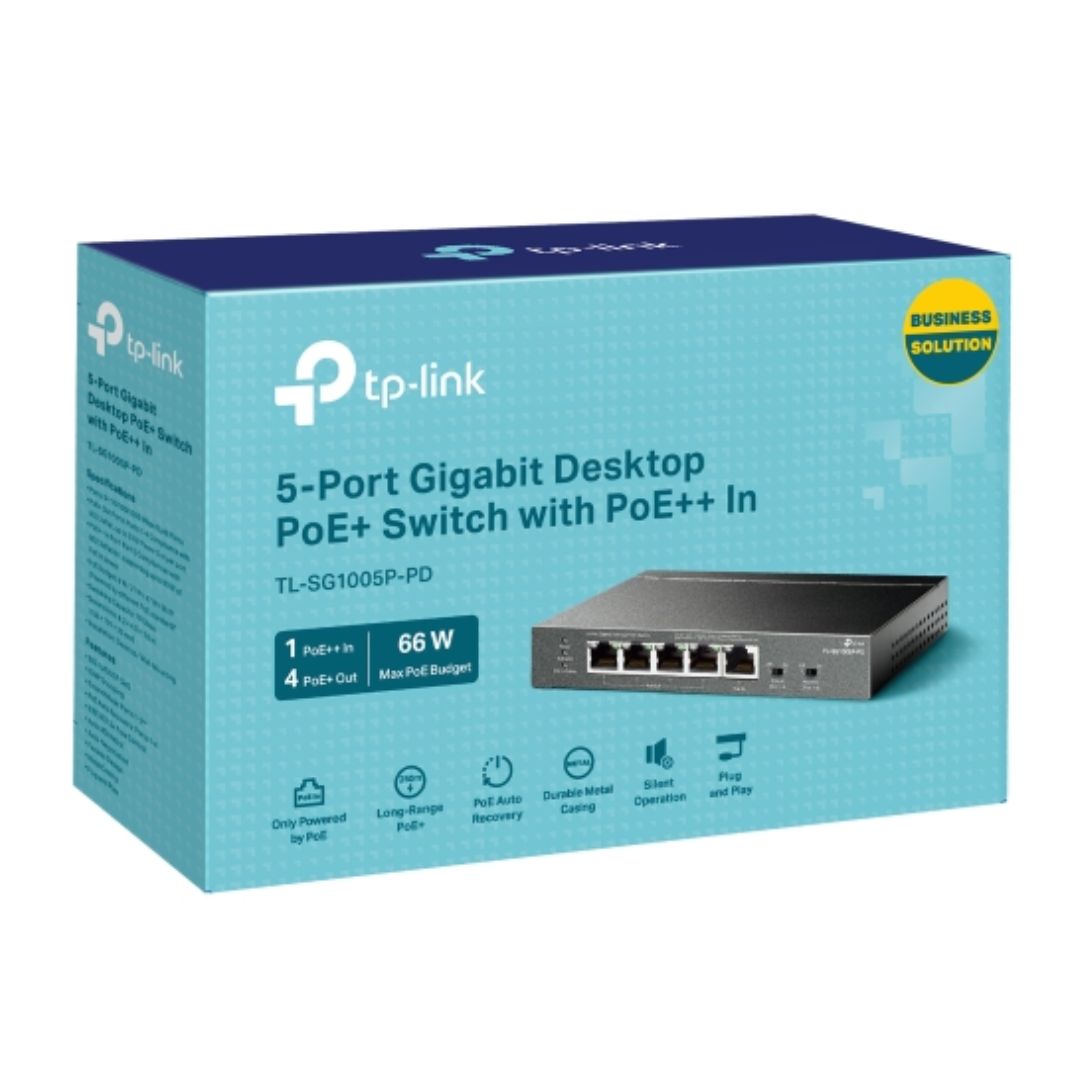 TP-Link TL-SG1005P-PD 5-Port Gigabit Desktop PoE+ Switch with 1-Port PoE++ In, 4-Port PoE+ Out, Metal Case, Long Range 250M, Up to 66W Total POE Budge - Image 4