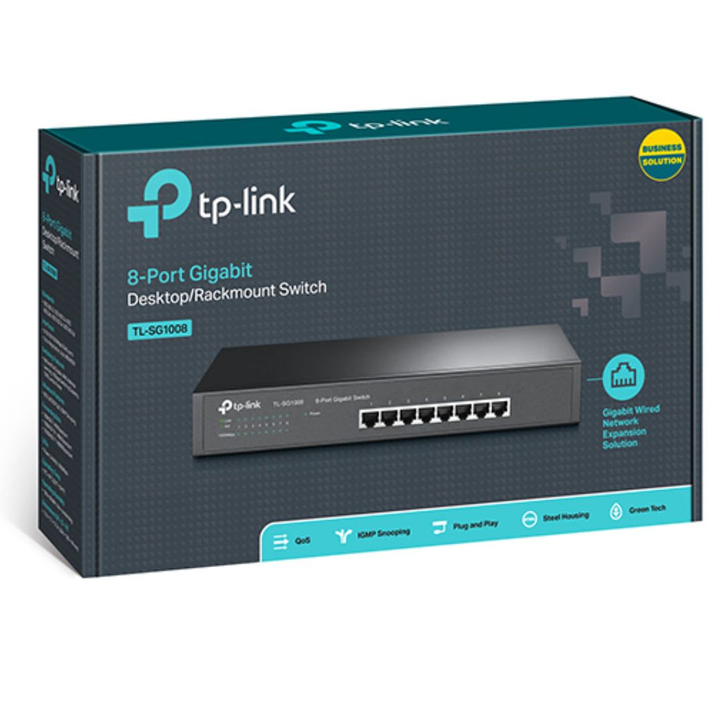 TP-Link TL-SG1008 8-Port Gigabit Unmanaged Switch 13" Desktop Rackmountable Steel Case Fanless Supports MAC address 802.1p/DSCP QoS - Image 1