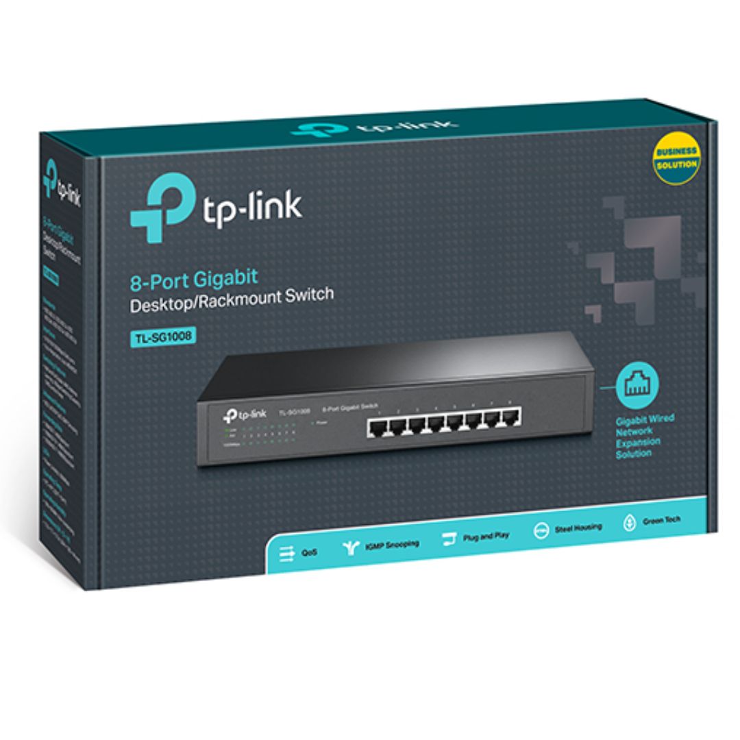 TP-Link TL-SG1008 8-Port Gigabit Unmanaged Switch 13" Desktop Rackmountable Steel Case Fanless Supports MAC address 802.1p/DSCP QoS - Image 4