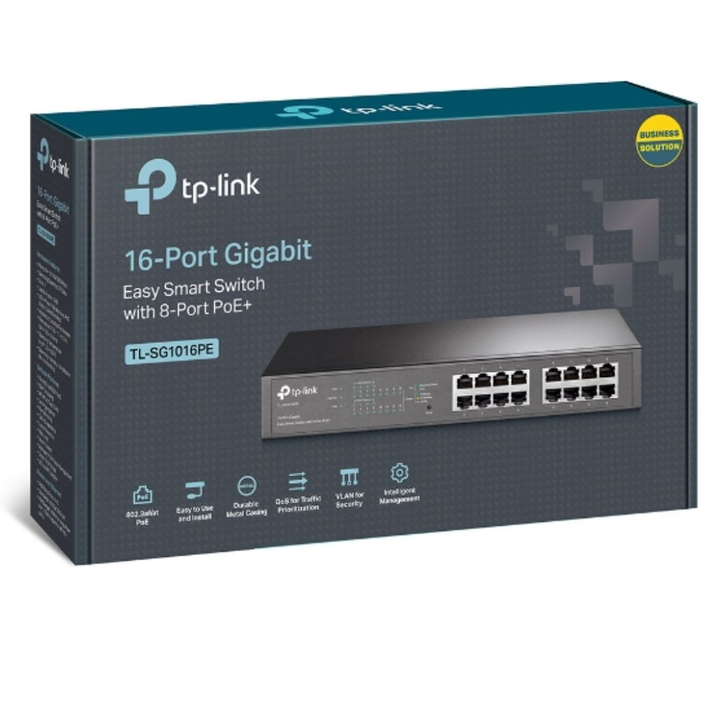 TP-Link TL-SG1016PE 16-Port Gigabit Easy Smart Switch 8-Port PoE+ Rack Mountable/Desktop, 32Gbps Switching Capacity,8K MAC Address Table - Image 1