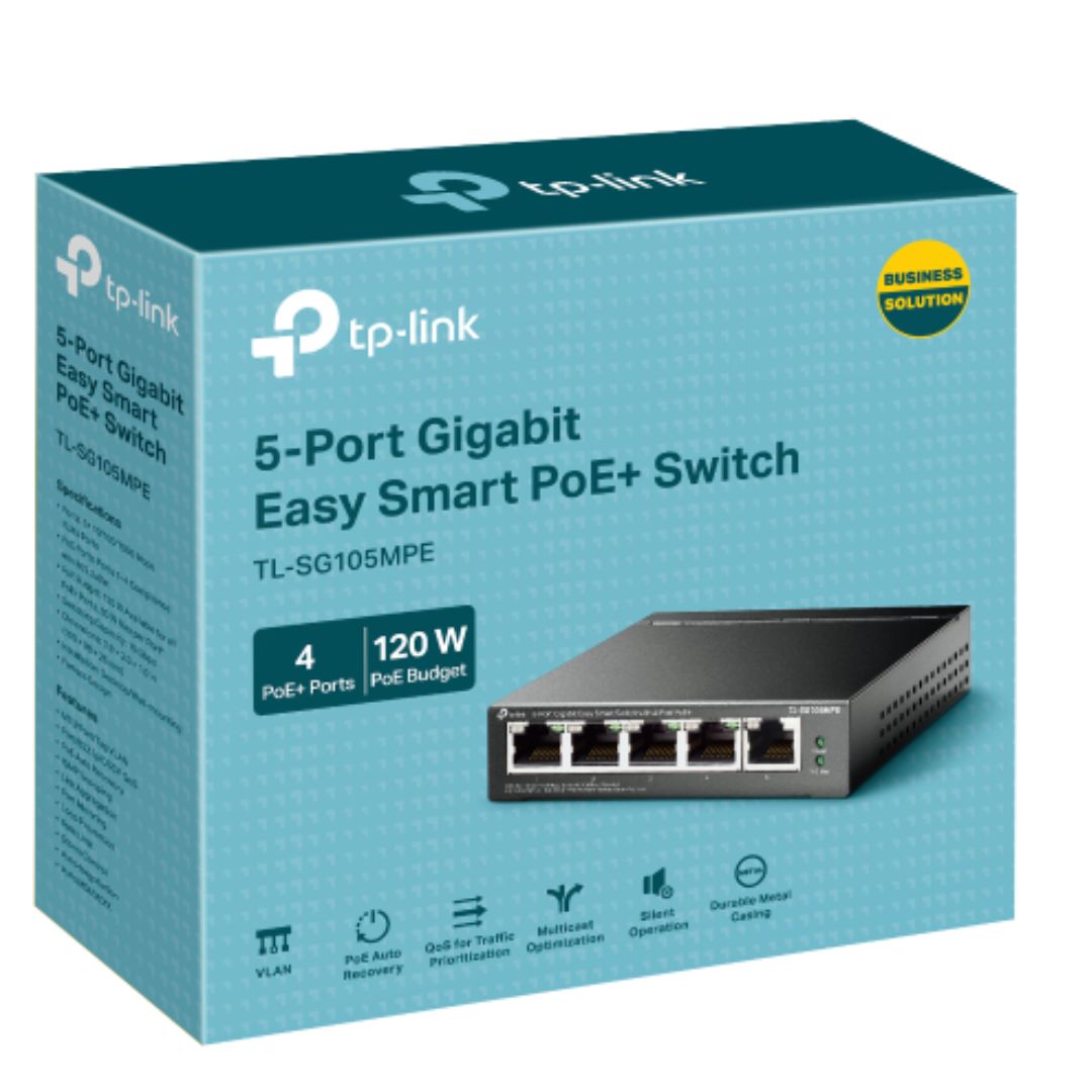 TP-Link TL-SG105MPE 5-Port Gigabit Easy Smart Switch with 4-Port PoE+, PoE Auto Recovery, MTU/Port/Tag-based VLAN, QoS, IGMP Snooping, Web/Utility Man - Image 1