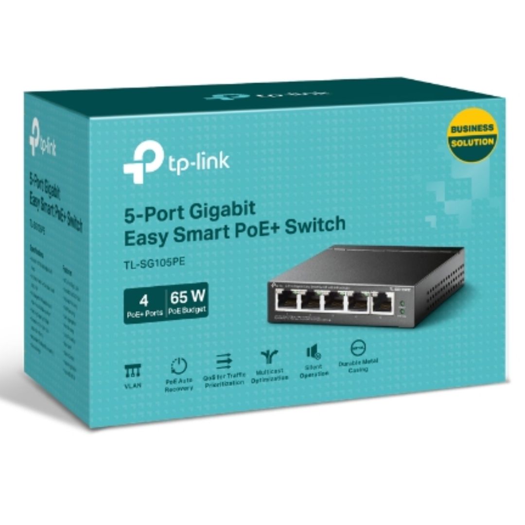 TP-Link TL-SG105PE 5-Port Gigabit Easy Smart Switch with 4-Port PoE+, Up To 65W For all PoE Ports, Up To 30W Each PoE Port - Image 4