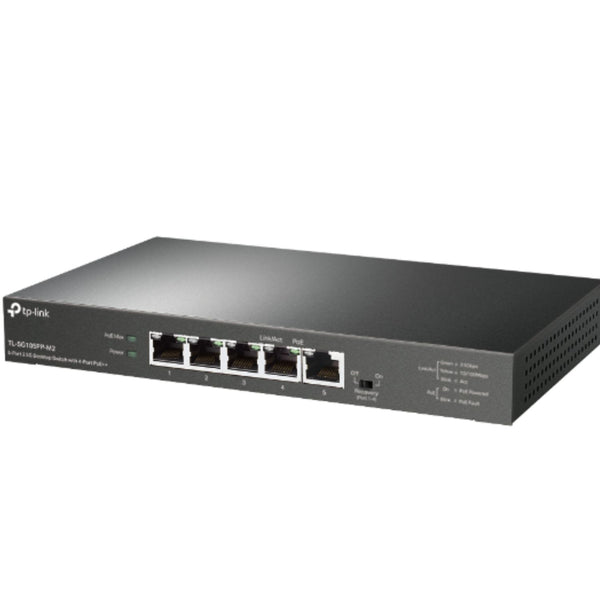 TP-Link TL-SG105PP-M2 5-Port 2.5G Desktop Switch with 4-Port PoE++, 4× 2.5G PoE++ Ports, 1x 2.5G Non-PoE Port, PoE Auto Recovery for Port1-4, Plug and