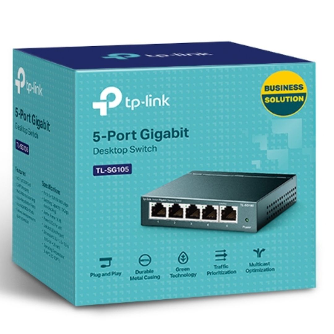 TP-Link TL-SG105 5port Switch Desktop,Gigabit,Steel Case, 5-Port 10/100/1000Mbps RJ45 Supporting Auto-MDI/MDIX,  Plug and Play, Fanless - Image 1