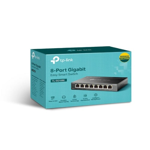 TP-Link TL-SG108E 8-Port Gigabit Easy Smart Switch Provides network monitoring, traffic prioritization and VLAN Web-based user interface Fanless - Image 1