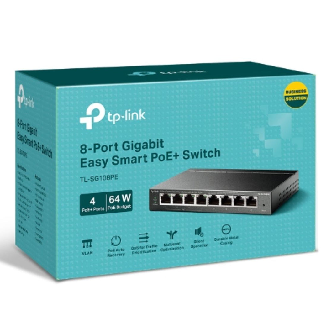 TP-Link TL-SG108PE 8-Port Gigabit Easy Smart Switch with 4-Port PoE, 55W IEEE 802.3af, Fanless, VLAN Features - Image 5