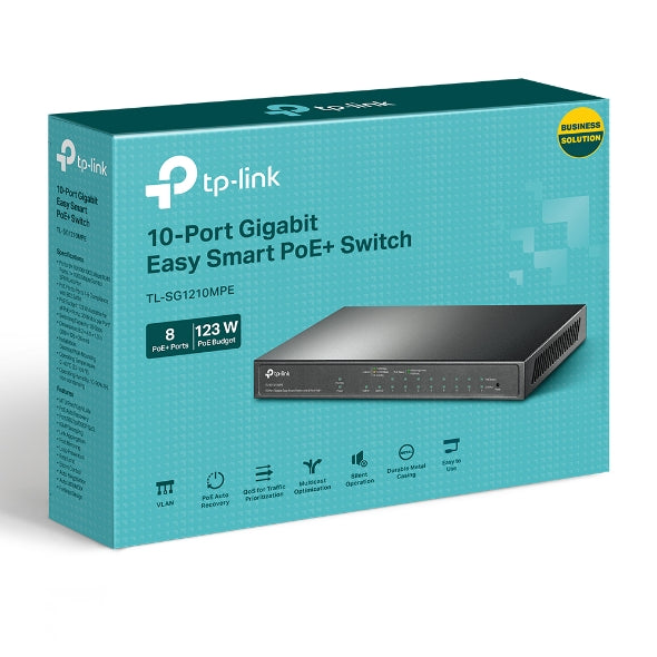 TP-Link TL-SG1210MPE 10-Port Gigabit Easy Smart Switch with 8-Port PoE+PORT: 8× Gigabit PoE+ Ports, 2x Gigabit Non-PoE Ports, 1× Combo Gigabit SFP S - Image 1