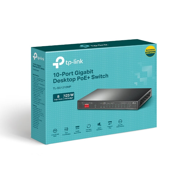 TP-Link TL-SG1210MP 10-Port Gigabit Desktop Switch with 8-Port PoE+PORT: 8× Gigabit PoE+ Ports, 2x Gigabit Non-PoE Ports, 1× Combo Gigabit SFP SlotS - Image 5