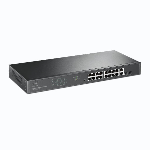 TP-Link TL-SG1218MP 18-Port Gigabit Rackmount Switch With 16 PoE+ & 2 SFP Slots, 16× Gigabit PoE+ Ports, 2× Gigabit Non-PoE Ports, 2× Combo Gigabit SF