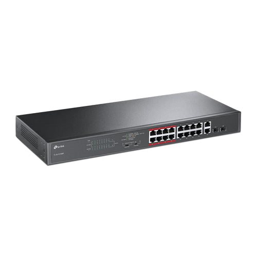 (E)TP-Link TL-SL1218MP 16-Port 10/100Mbps PoE+ Switch, 16 10/100Mbps RJ45 Ports, 2 Gigabit RJ45 Ports, 2 Combo SFP Slots, 802.3at/af, 192W PoE Power, - Image 2