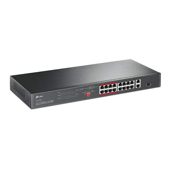 TP-Link TL-SL1218P 16-Port 10/100 Mbps + 2-Port Gigabit Rackmount Switch with 16-Port PoE+, Up to 150W for all PoE ports, Up to 30W for each PoE port - Image 2