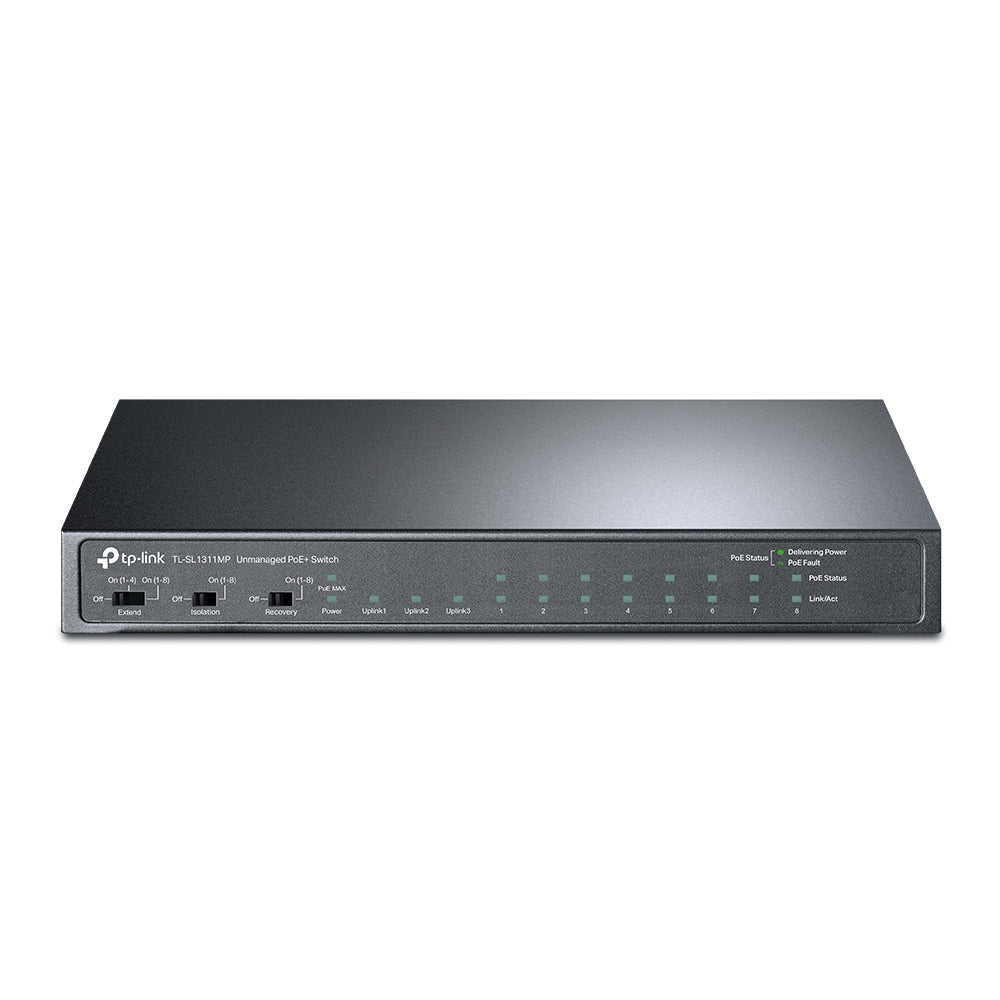 (E)TP-Link TL-SL1311MP 8-Port 10/100Mbps + 3-Port Gigabit Desktop Switch with 8-Port PoE+, Extend Mode for 250m PoE Transmitting, Isolation Mode, PoE - Image 1