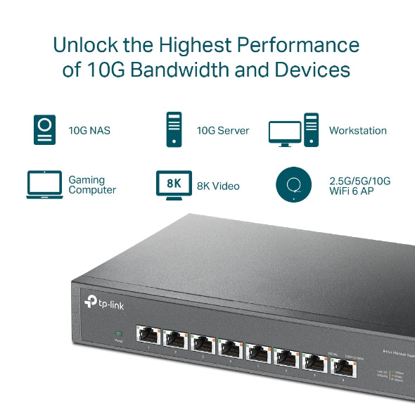 TP-Link TL-SX1008 8-Port 10G Desktop/Rackmount Switch, 160Gbps, Intelligent Fan Noise adjustment, Metal Casing, Plug and Play - Image 4