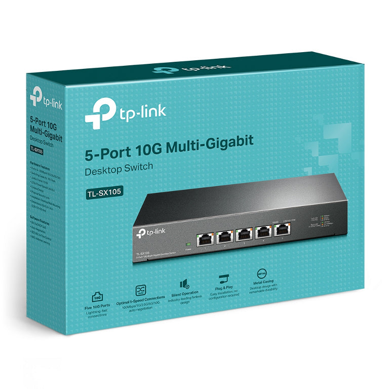 TP-Link TL-SX105 5-Port 10G Desktop Switch, up to 100 Gbps switching capacity, Auto-negotiation, Silent Operation, Metal Casing - Image 1