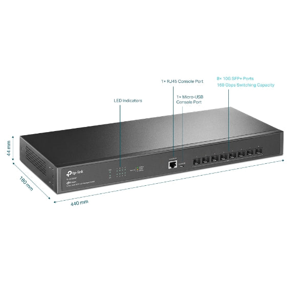 TP-Link SX3008F JetStream 8-Port 10GE SFP+ L2+ Managed Switch, SFP+, Omada SDN, Static Routing, L2/L3/L4 QoS, IGMP snooping, Standalone Management - Image 3
