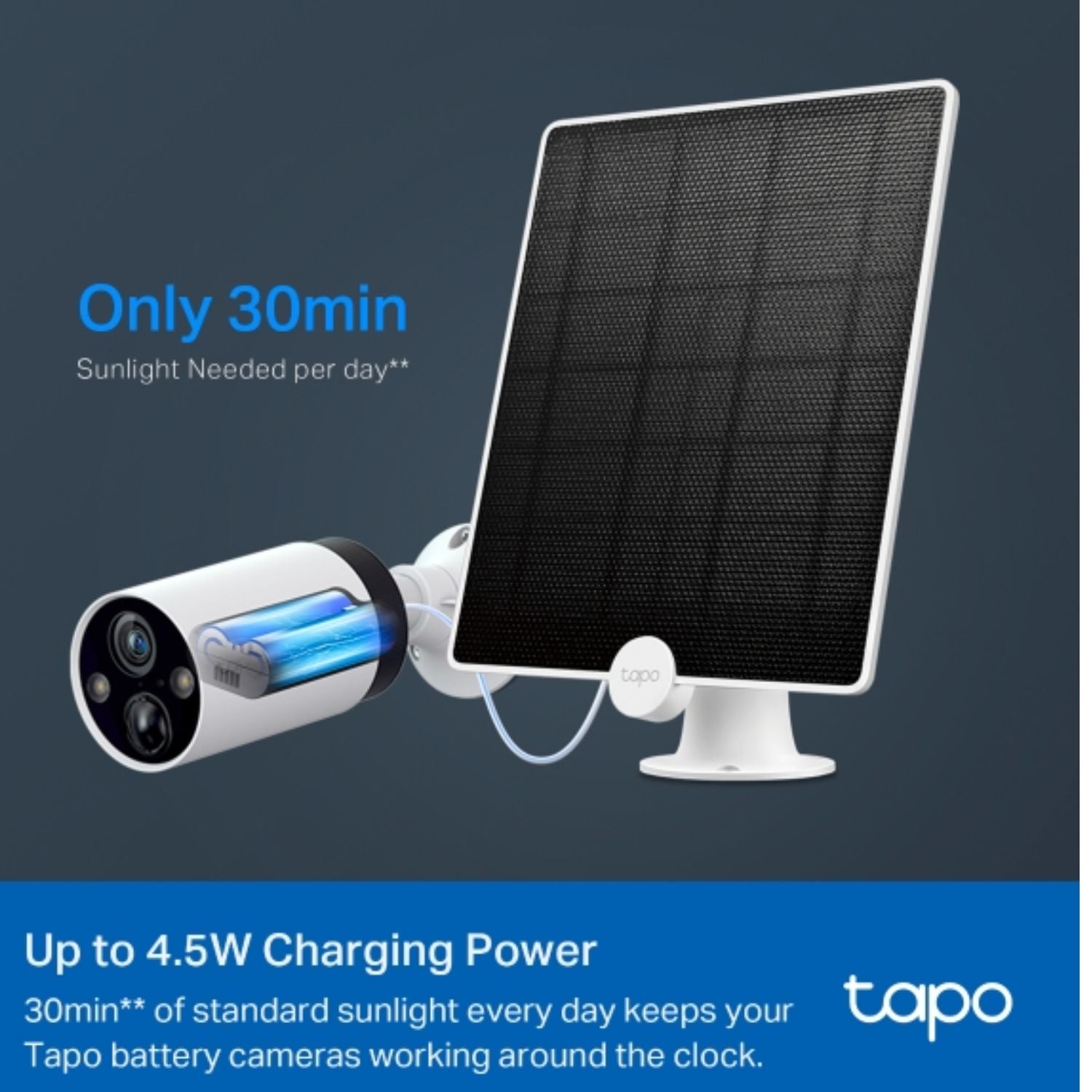 TP-Link Tapo A200 Tapo Solar Panel, Up to 4.5W Charging Power, 4M Charging Cable, 360° Adjustable Mounting Bracket - Image 3