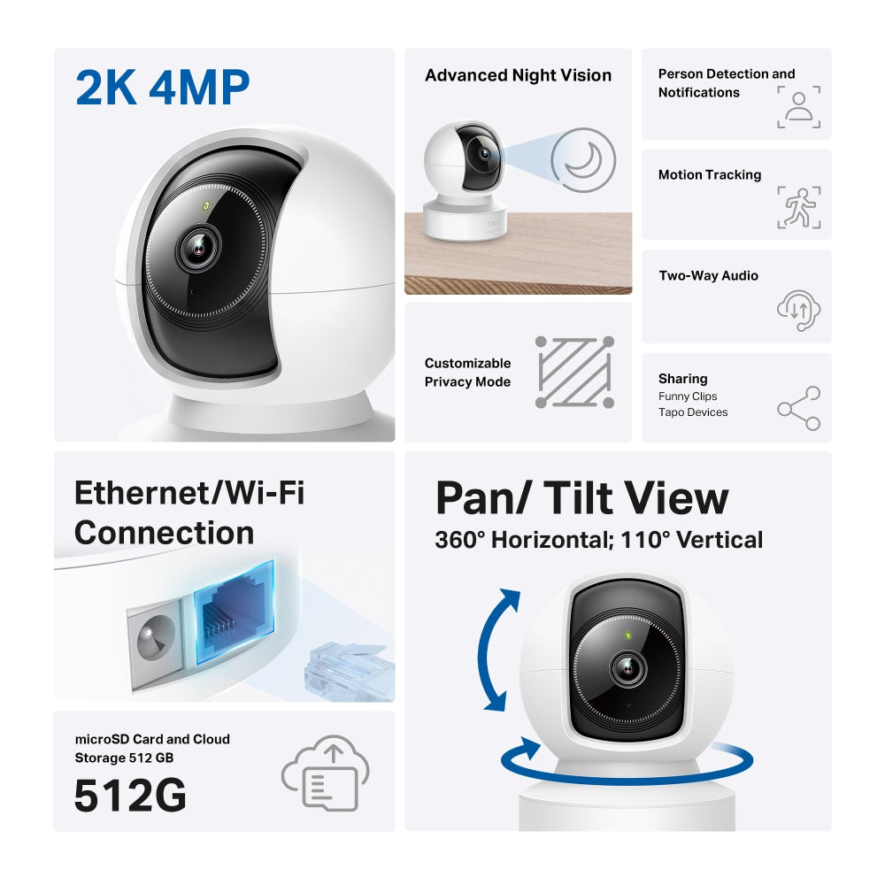 ((AMAZON ONLY)) TP-Link Tapo C222 Tapo Pan Tilt Wi-Fi Camera, H.264, 1080P, 2-Way Audio, Motion Detect, Night Vision, 2 Years Warranty - Image 3