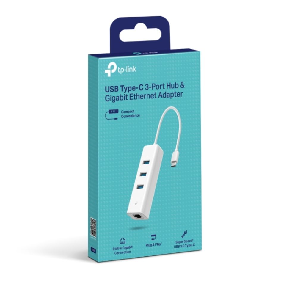 TP-Link UE330C USB 3.0 Type-C to Gigabit Ethernet Network Adapter with 3-Port USB 3.0 Type-A Hub - Image 1