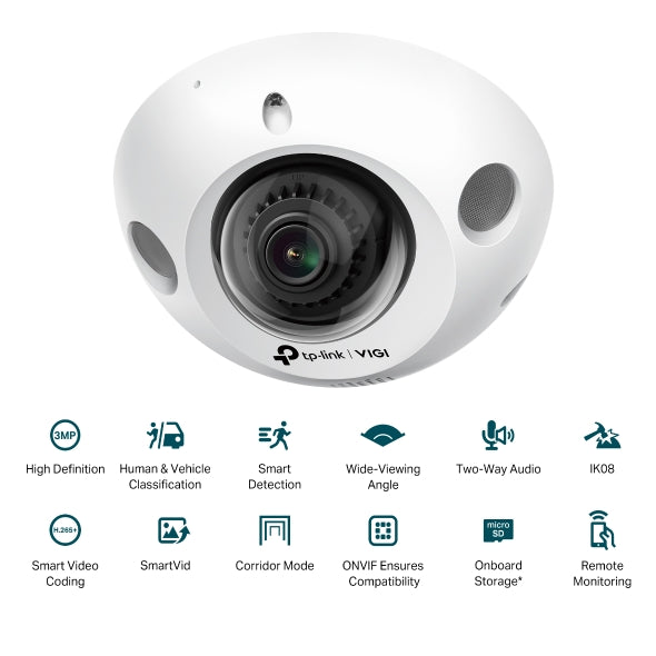 TP-Link VIGI 3MP C230I Mini(2.8mm) IR Mini Dome Network Camera, 2.8mm Ultra-wide Angle Lens, Smart Detection, 3YW - Image 2