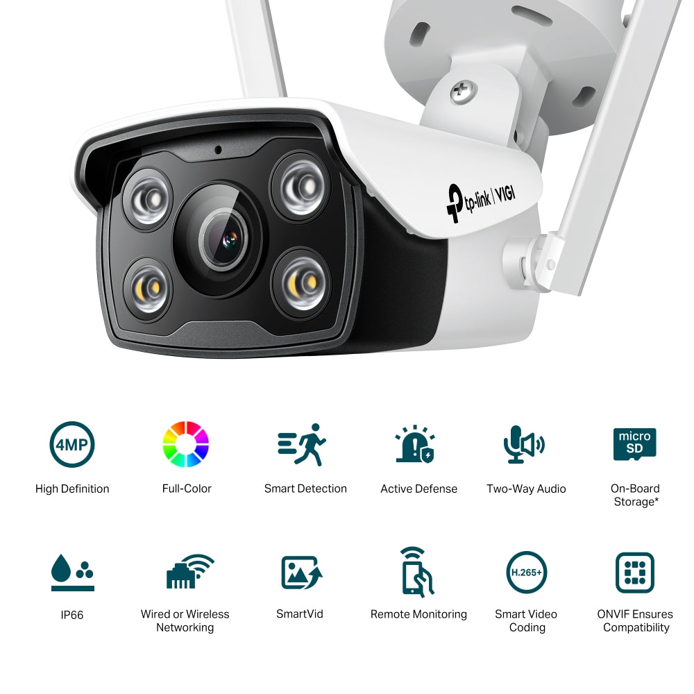 TP-Link VIGI 4MP C340-W(4mm) Outdoor Full-Colour Wi-Fi Bullet Network Camera, 4mm Lens, Smart Detection, 3YW - Image 2