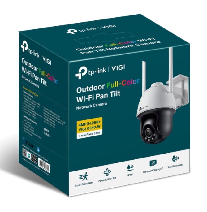 TP-Link VIGI 4MP C540-W(4mm) Outdoor Full-Colour Wi-Fi Pan Tilt Network Camera, 4mm Lens, Smart Detection,3YW - Image 1