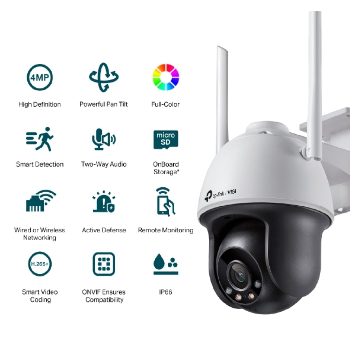 TP-Link VIGI 4MP C540-W(4mm) Outdoor Full-Colour Wi-Fi Pan Tilt Network Camera, 4mm Lens, Smart Detection,3YW - Image 3