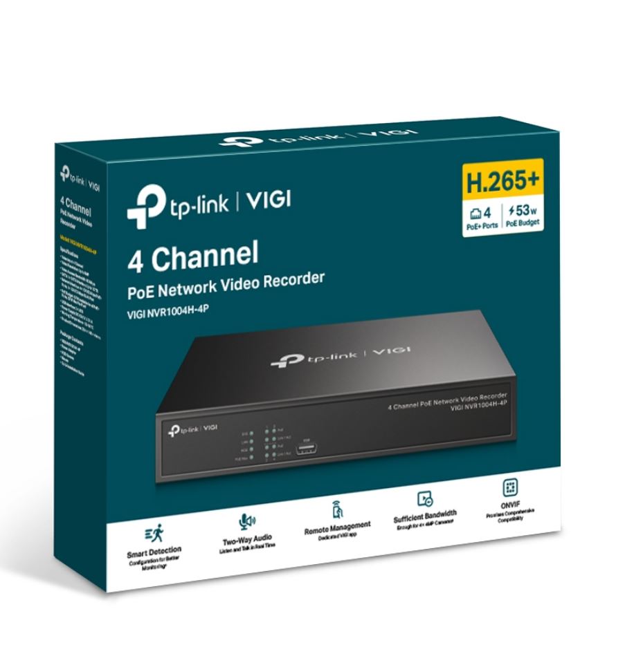 TP-Link VIGI NVR1004H-4P 4 Channel PoE+ Network Video Recorder, 24/7 Continuous Recording, 4K HDMI Video Output & 16MP Decoding (HDD Not Included) - Image 5