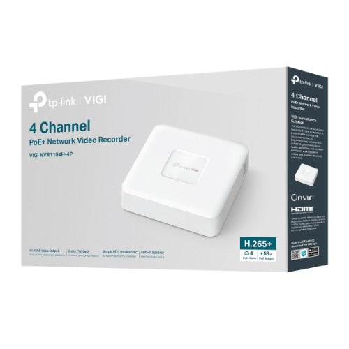 TP-Link VIGI NVR1104H-4P 4 Channel PoE+ Network Video Recorder, 24/7 Continuous Recording, 4K HDMI Video Output & 16MP Decoding (HDD Not Included) - Image 1