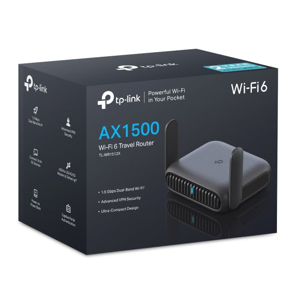 TP-Link TL-WR1512X AX1500 Wi-Fi 6 Travel Router with AX1500 dual-band, multi-mode (AP/RE/Hotspot), USB tethering, Gigabit ports, and WPA3 security - Image 1