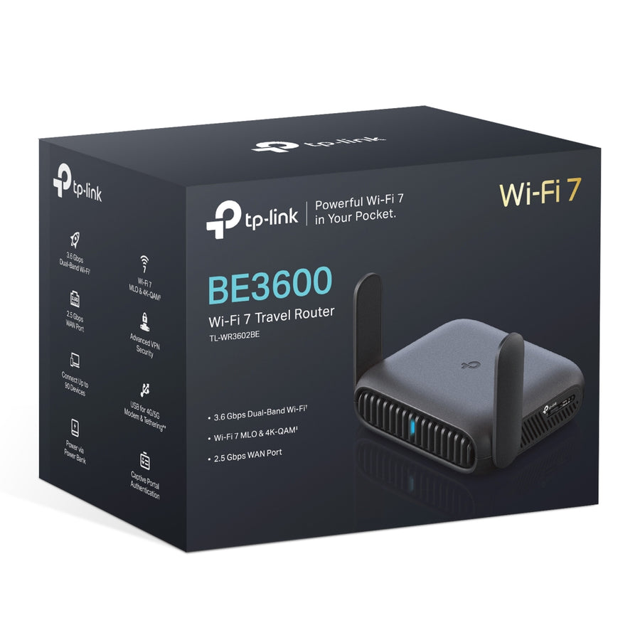 TP-Link TL-WR3602BE BE3600 Dual-Band Wi-Fi 7 Portable Travel Router 688 Mbps at 2.4 GHz at + 2882 Mbps at 5GHz, 2.5G Multi-Gig Connectivity