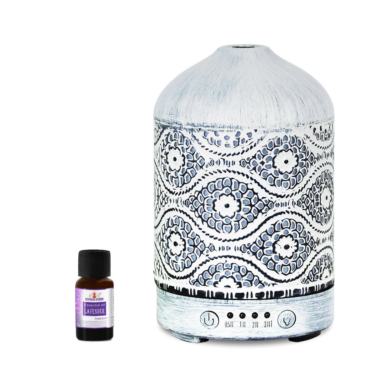 mbeat® activiva Metal Essential Oil and Aroma Diffuser-Vintage White -100ml Built-in 7 LED colour changing Auto stop misting Product - Image 1